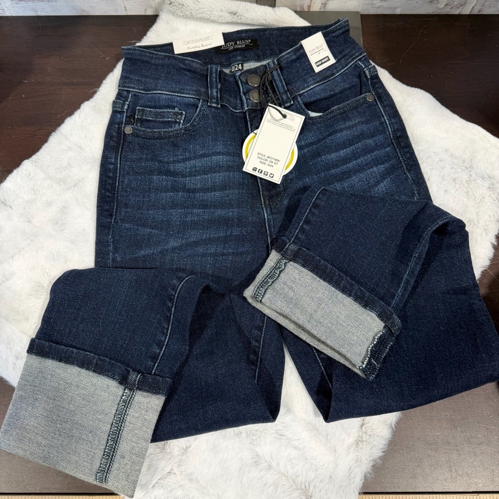 Judy blue Dark Blue Denim Jeans capri fit  size 24 - Picture 6 of 6
